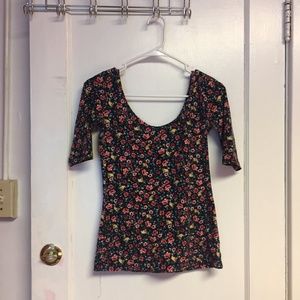 GARAGE Floral Ballerina Scoop Neck 3/4 Sleeve Top